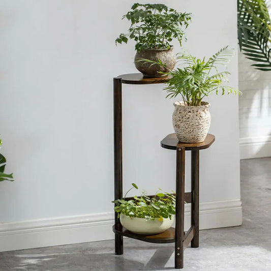 "3-tier bamboo plant stand for indoor and corner display, perfect for balcony, living room, or bedroom décor"