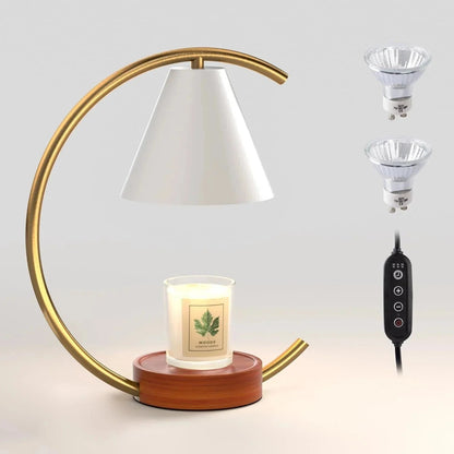 Decorative lamp with a candle and additional light bulbs on a neutral background