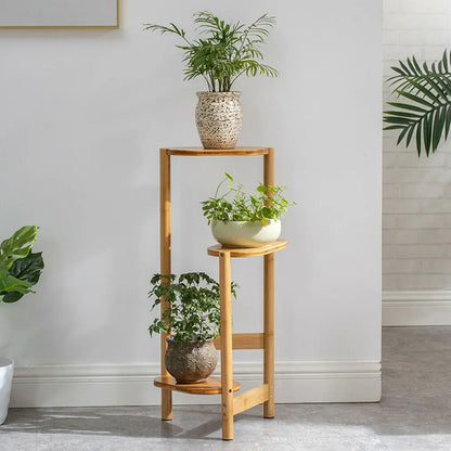 "3-tier bamboo plant stand for indoor and corner display, perfect for balcony, living room, or bedroom décor"