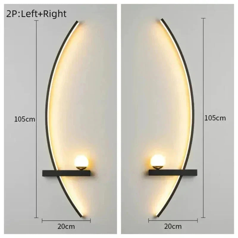 Two wall lights with dimensions indicated on a gray background