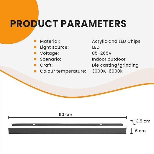 Product parameters of a light fixture with dimensions and specifications.